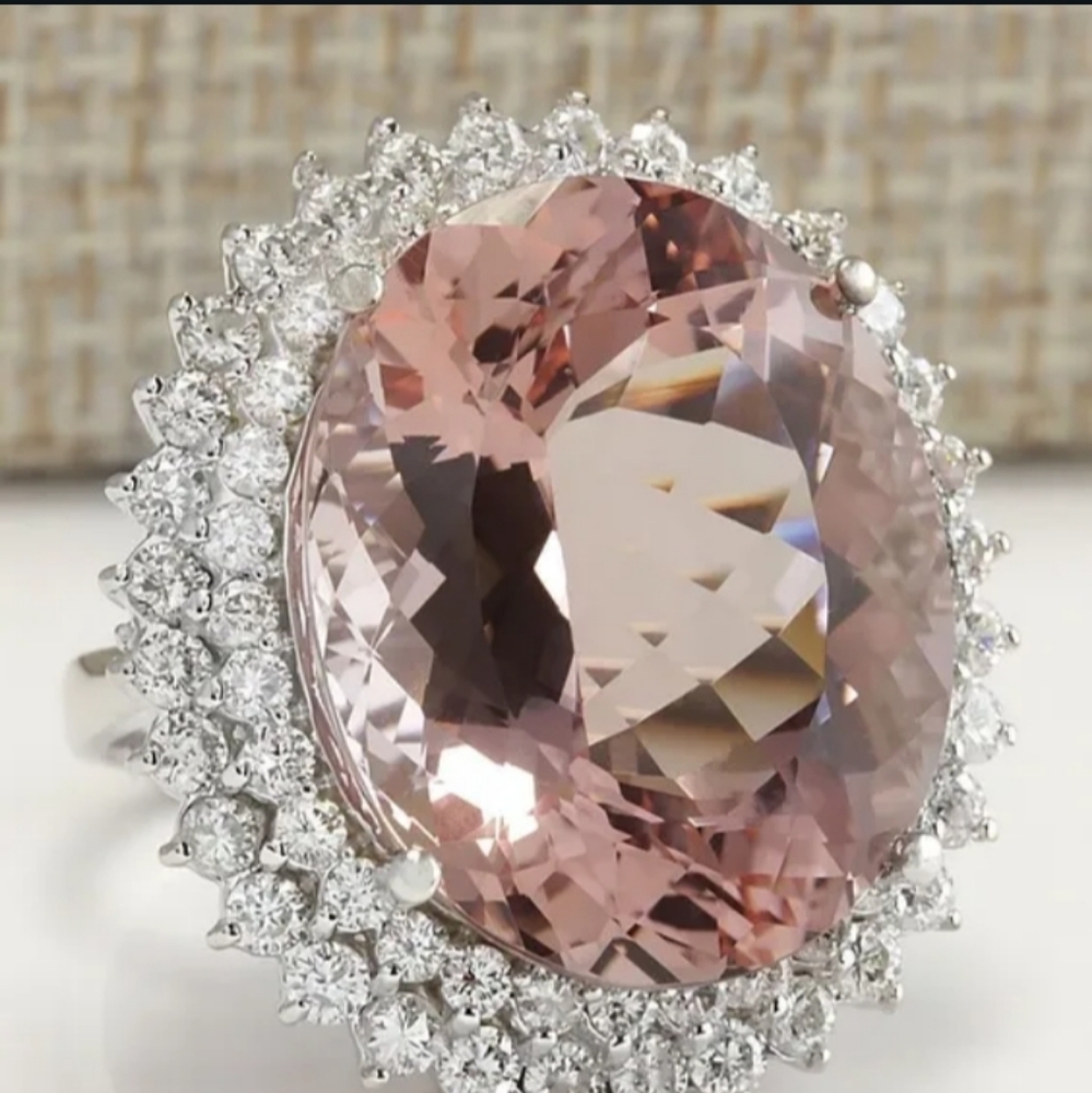 11.55ct Morganite w/Diamond CZ Ring 925 Sterling Silver - Picture 2 of 4
